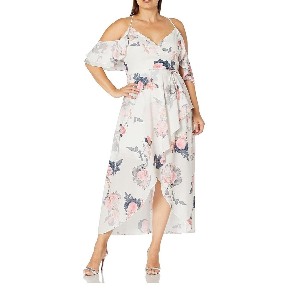 City Chic Womens Plus XS 14 Pink Lily Strappy Cold Shoulder Hi Low Dress NWTCA59